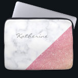 Elegant geometric white marble rose gold glitter laptop sleeve<br><div class="desc">Modern geometric design featuring faux rose gold glitter and white marble color block.</div>