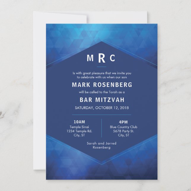 Elegant Geometric with Diamond Texture Bar Mitzvah Invitation (Front)