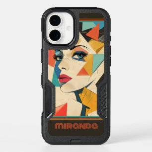 Elegant Geometric Woman with Aqua Eyes iPhone 16 Plus Case