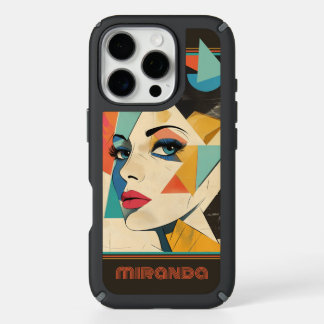Elegant Geometric Woman with Aqua Eyes iPhone 16 Pro Case