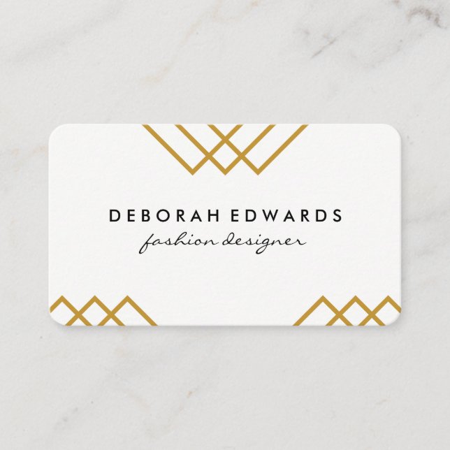 Elegant Geometric Yellow with Gold Lines Business Card (Front)