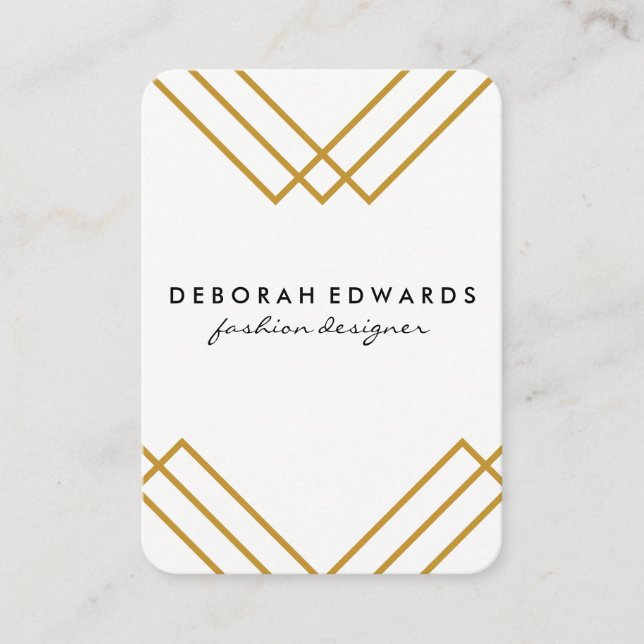 Elegant Geometric Yellow with Gold Lines Business Card (Front)