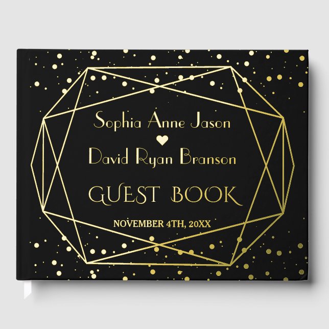 Elegant Geometrical Frame Confetti Wedding Foil Guest Book (Front)