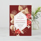 Elegant geometrical gold frame red orchid Wedding Invitation (Standing Front)