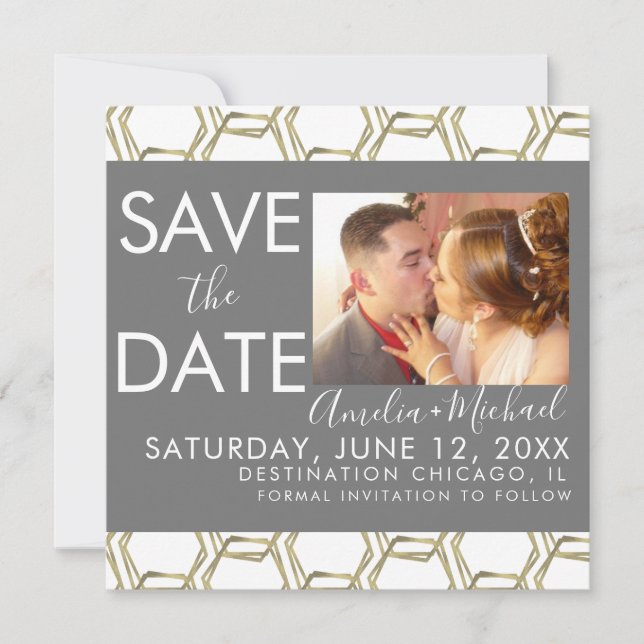 Elegant Geometrical Save the Date Photo   Card (Front)