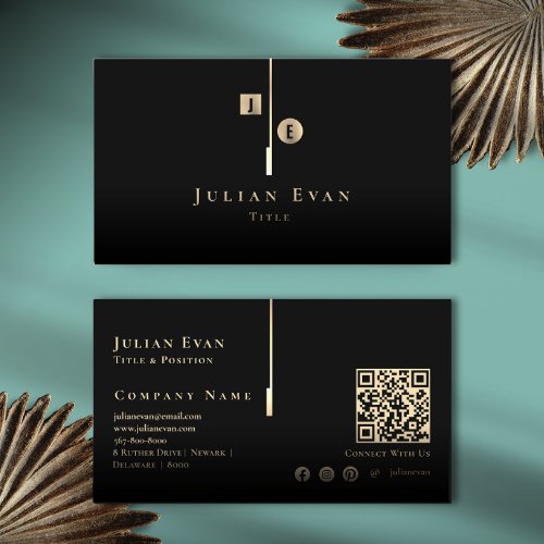 Elegant Geometry Black and Gold Business Card