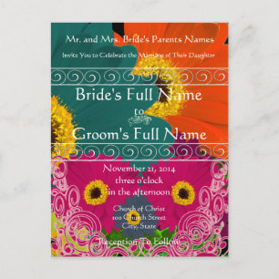 Elegant Gerber Daisy Wedding Invitation Swirls Postcard