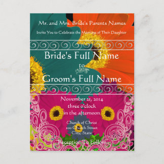Elegant Gerber Daisy Wedding Invitation Swirls Postcard