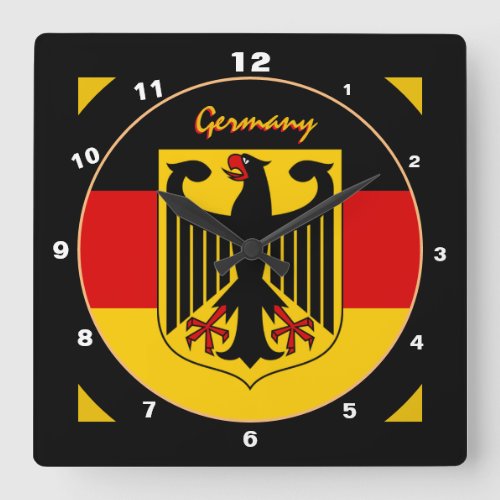 Elegant German Flag Eagle  Germany  design Square Wall Clock