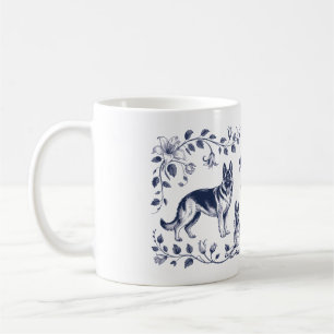 Elegant German Shepherd Art Mug – Floral Blue Dog
