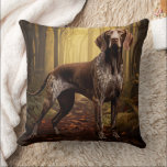 Elegant German Shorthaired Pointer GSP Forest Throw Pillow<br><div class="desc">Capture the athletic grace and noble spirit of the German Shorthaired Pointer with this exquisite throw pillow design. Featuring a beautifully rendered, artistic illustration of a GSP standing alert in a detailed forest setting, this cushion brings a touch of outdoor elegance to any room. The natural color palette and lifelike...</div>