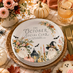 Elegant Ghost Floral Autumn Gathering Paper Plates