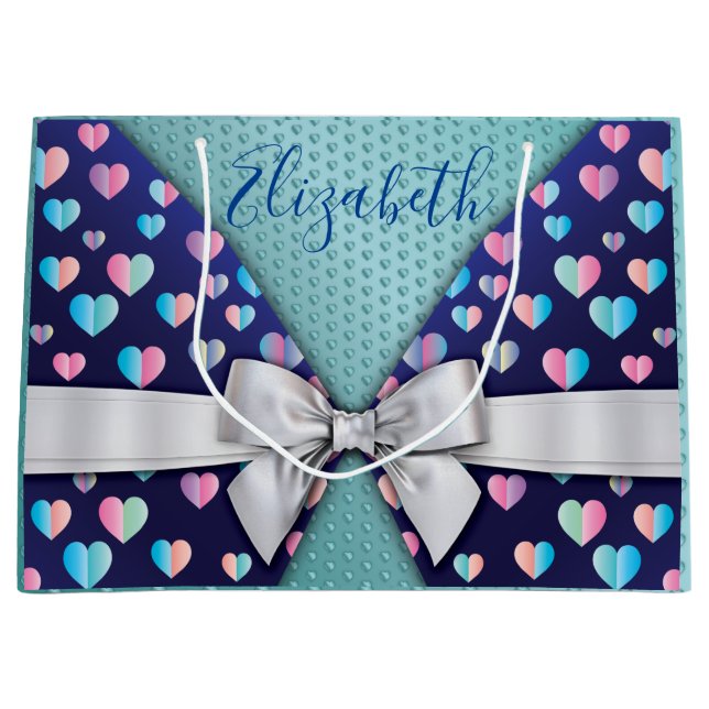 Elegant Gift Bag with Bow and Heart Speckles (Front)