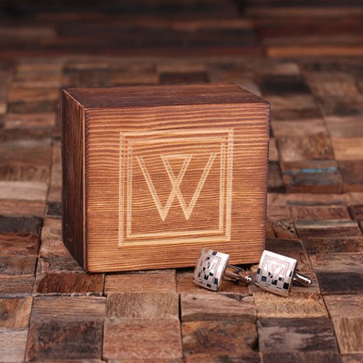Elegant Gift Box with Monogram Checkered Cufflinks (Front)