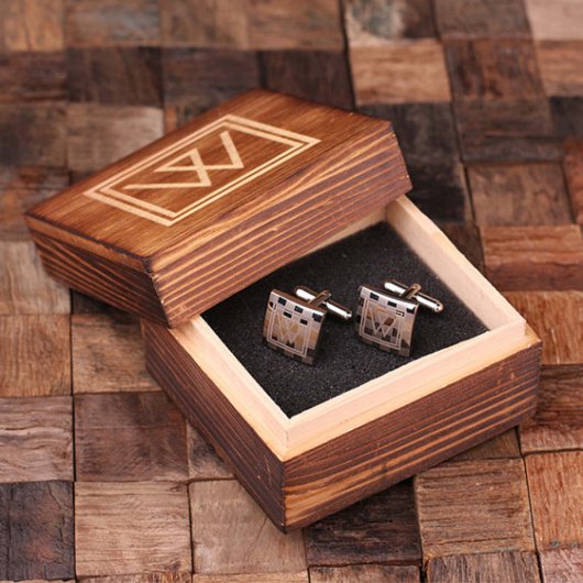 Elegant Gift Box with Monogram Checkered Cufflinks (Inside)