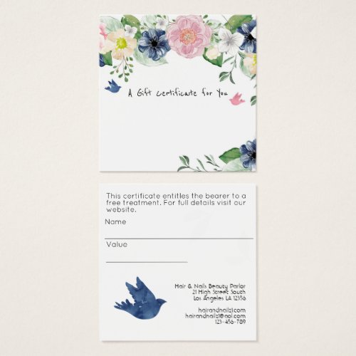 Elegant Gift Certificate Blue Floral _ Add Logo