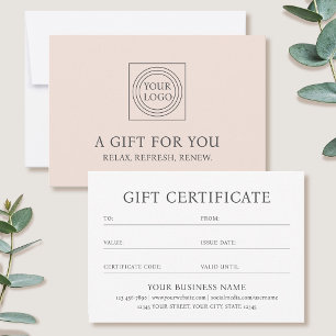 Elegant Gift Certificate Business Logo Card Pink