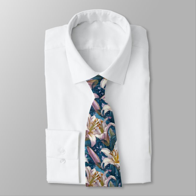 Elegant Gifts For Father Lilies Neck Tie (Tied)