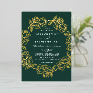 Elegant Gilded Floral Gold Foil Navy Blue Wedding Invitation