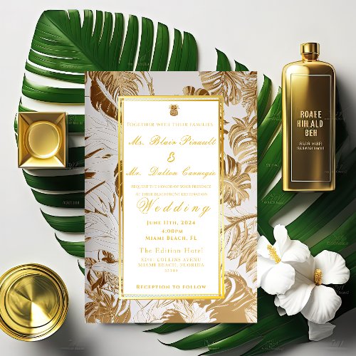 Elegant Gilded Gold Monstera Foil Invitation