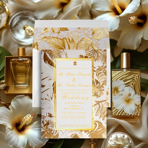 Elegant Gilded Gold Monstera Foil Invitation