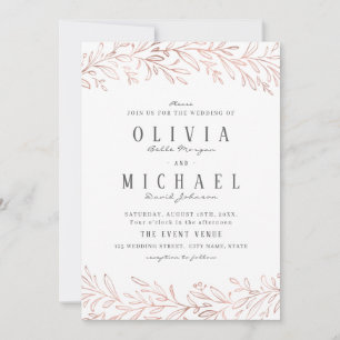 Elegant gilded rose gold botanical floral wedding invitation
