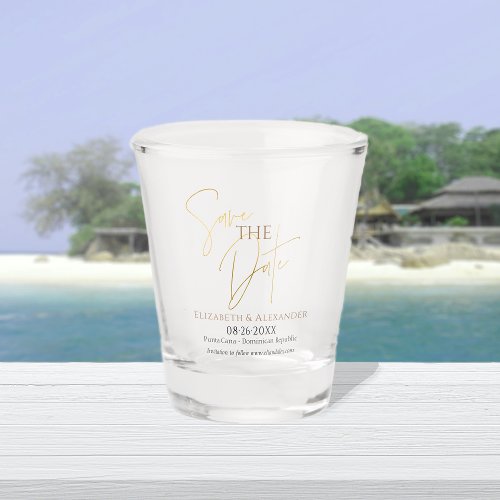 Elegant Gilded Script Save The Date The Date Shot Glass