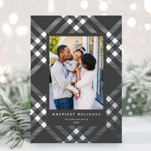 Elegant Gilded Tartan Christmas Photo Foil Holiday Card