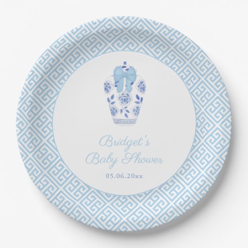 Elegant Ginger Jar Blue Bow Boy Baby Shower Party Paper Plates