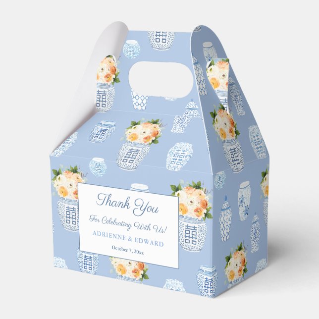 Elegant Ginger Jars With Autumn Flowers Wedding Favor Boxes (Front Side)