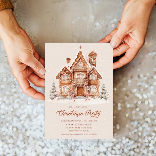 Elegant Gingerbread House Christmas Party Invitation