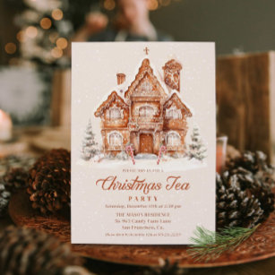 Elegant Gingerbread House Christmas Tea Party Invitation