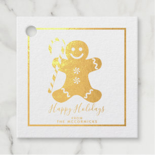 Elegant Gingerbread Man Happy Holidays Gold Foil Favor Tags