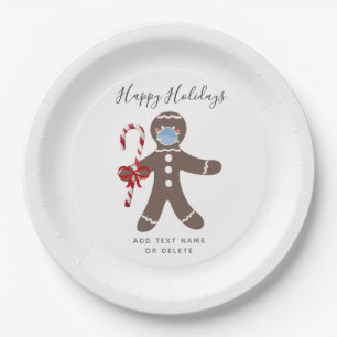 Elegant Gingerbread Man Wearing Face Mask Paper Plates