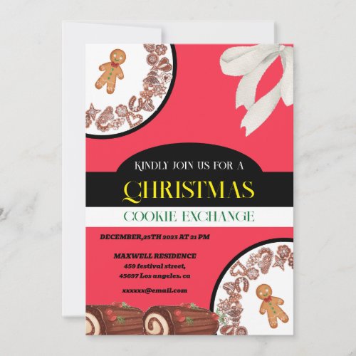 elegant gingerbread red christmas cookie exchange invitation