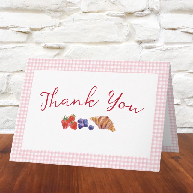 Elegant Gingham Berries Cute Brunch Pink Thank You Card (Creator Uploaded)