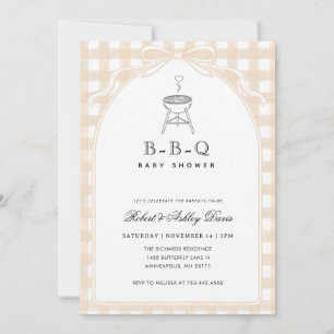 Elegant Gingham Bow BBQ Baby Q Baby Shower Invitation