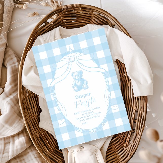 Elegant Gingham French Teddy Bear  Diapper Raffle Enclosure Card (Creator Uploaded)
