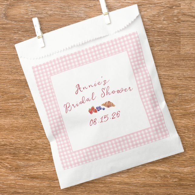 Elegant Gingham Summer Brunch Bridal Shower Pink Favor Bag (Creator Uploaded)