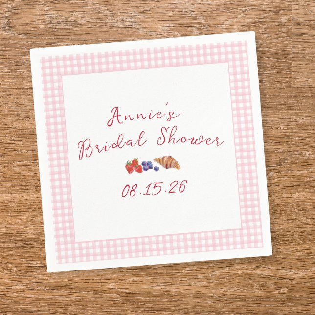Elegant Gingham Summer Brunch Bridal Shower Pink Napkins (Creator Uploaded)