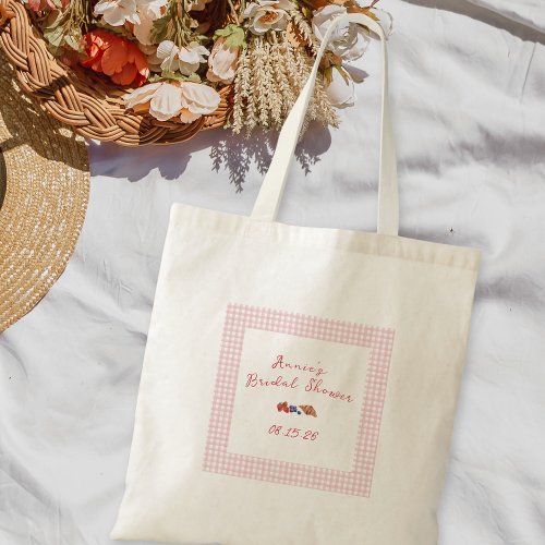 Elegant Gingham Summer Brunch Bridal Shower Pink Tote Bag