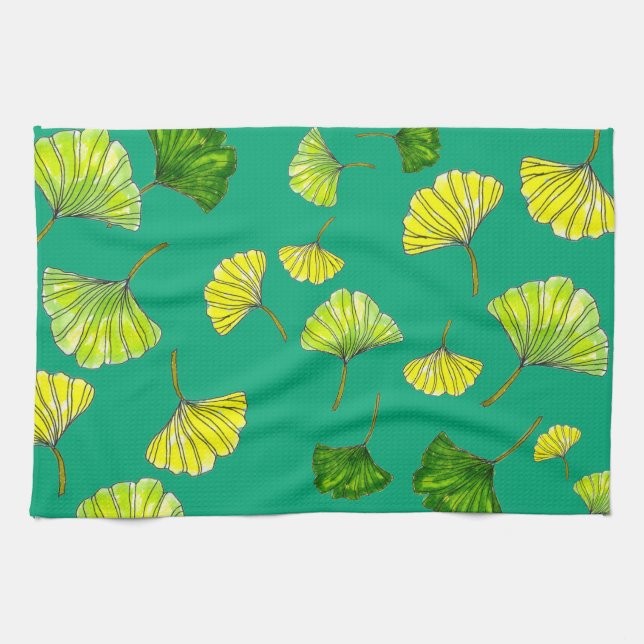 Elegant Gingko Leaves Botanical Kitchen Towel (Horizontal)