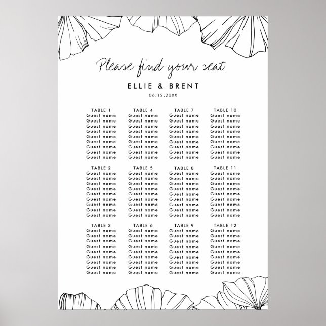 Elegant Ginkgo Biloba wedding seating chart (Front)