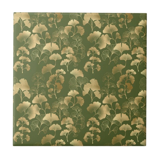 Elegant Ginkgo Garden Pattern Ceramic Tile (Front)