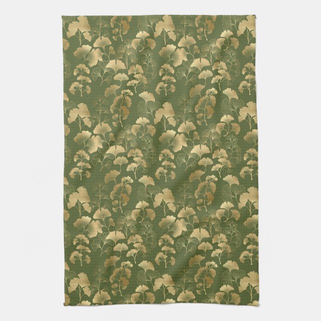 Elegant Ginkgo Garden Pattern Kitchen Towel (Vertical)