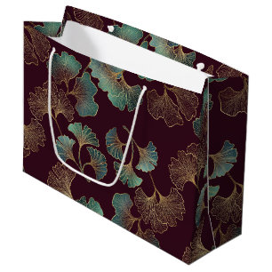 Elegant Ginkgo Leaf in Burgundy and Teal (1) Large Gift Bag