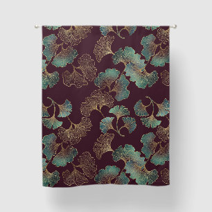 Elegant Ginkgo Leaf in Burgundy and Teal Blackout Curtains
