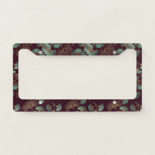Elegant Ginkgo Leaf in Burgundy and Teal License Plate Frame