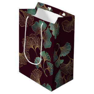 Elegant Ginkgo Leaf in Burgundy and Teal Medium Gift Bag