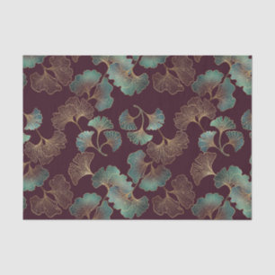 Elegant Ginkgo Leaf in Burgundy and Teal Tissue Paper
